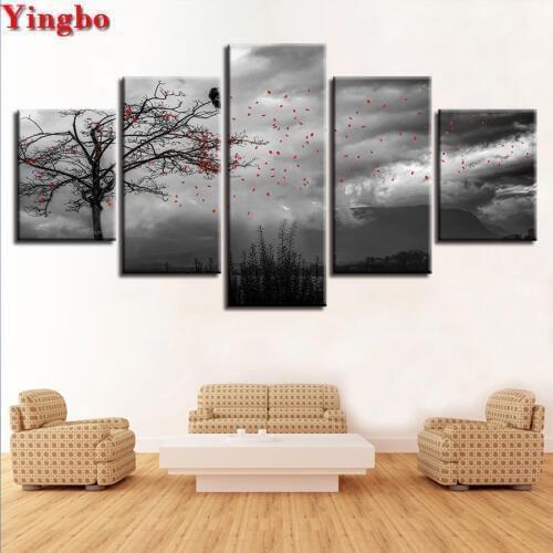 Diy round square Diamond Embroidery natural scenery 5 Pieces Cross Stitch Full Diamond Painting Black And White Art Mosaic Decor