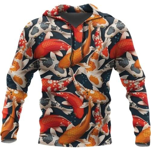 Fishing Art Hoodie Koi Fish 3D Printed Mens Zip Up Hoodie Harajuku Streetwear Unisex Casual Tracksuits