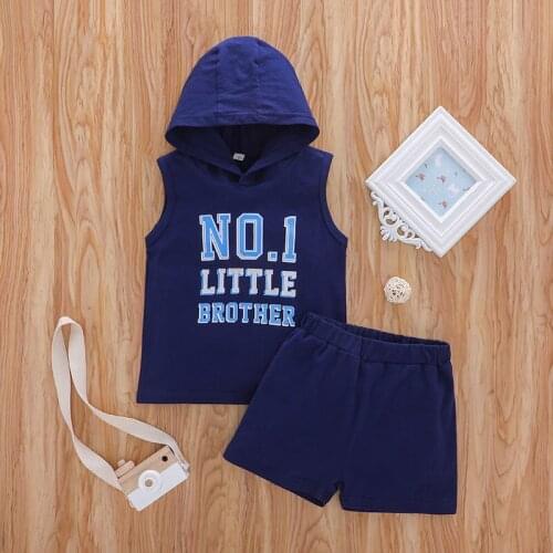 Baby Boys Clothing Sets Summer Sportswear Cotton Letter Sleeveless Hooded Vests Tops+Casual Shorts Two-Piece Suit