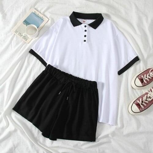 Polo Shirt Suit Female Summer 2021 New Korean Student Loose Fashion Short Sleeve + Shorts Casual Sports Two-piece Suit