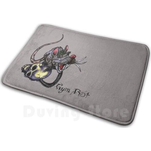 Gym Rat With Kettlebell Skull Mat Rug Carpet Anti-Slip Floor Mats Bedroom Barbell Gym Rat Gym Workout Powerlifter Strongman