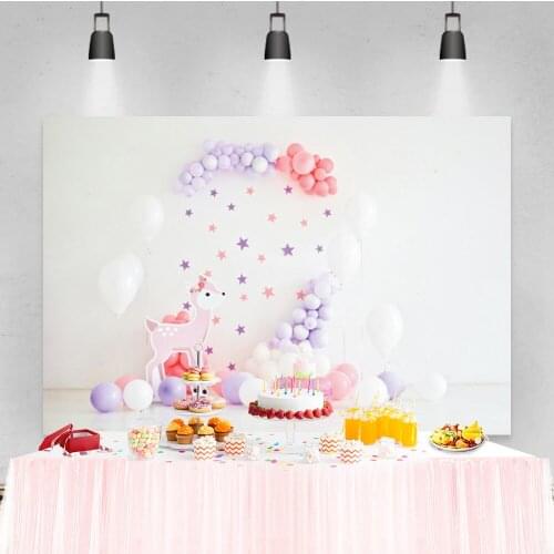 Laeacco 2trh Baby Birthday Balloon Deer Cartoon Customization Photo Photography Background Photographic Backdrop For Photo Studi