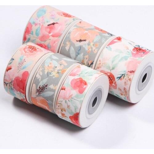 5 yards Floral Printed Ribbon for Diy Bow Headwear Materials Cake Gift Box Flowers Packaging Hat Sewing Decoration Accessories