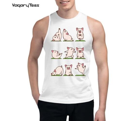 Summer Fashion men Pig workout yo'ga Print Men Tank Tops O-Neck Waistcoat Sleeveless Casual Men Streetwear