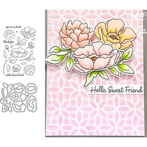 Bloom Flowers Leaves Metal Cutting Dies and Clear Stamps Diy Scrapbooking Craft Stencil Album Paper Make Template Decor Design