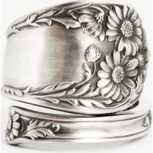 Fashion Retro Daisy Ring, Silver Spoon Ring, Daises Flower Ring, Gift, 5th Wedding