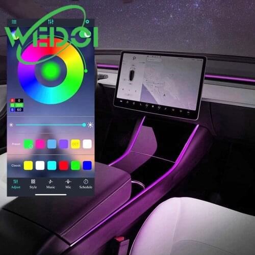 Center Console Neon Light Tubes For Tesla Model 3/Y 2019-2021 Dashboard RGB LED Strip Lights With App Controll