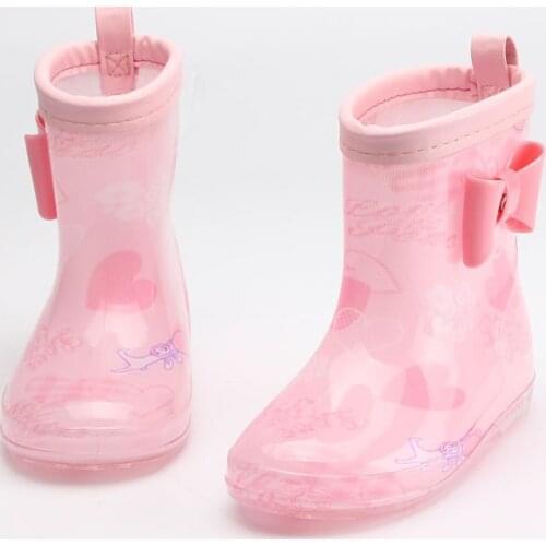 Rainboots Toddler Waterproof Plush Walked Shoes Girls and Boys Cartoon PVC Rainy Shoes Antiskid Rubber Ankle Boots for Students