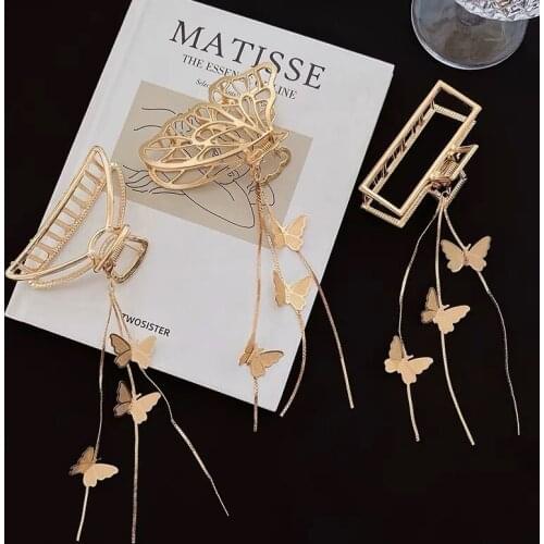 2021 New Women Elegant Gold Hollow Geometric Metal Butterfly Vintage Hair Clips Headband Hairpin Fashion Hair Accessories