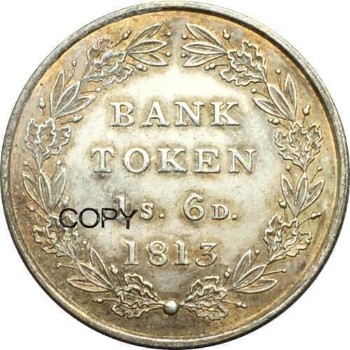 United Kingdom 1 Shilling 6 Pence 1813 George III Bank of England Token Plated Silver Copy Coins Plain Edge