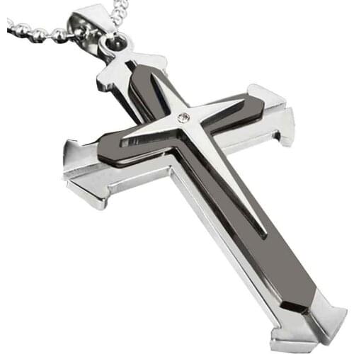 Necklace Men Stainless Steel Cross Pendant Chain Necklace Vintage Necklace Jewelry Gifts For The New Year Collier Femme #25