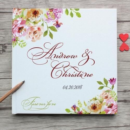 Personalized Guest Book for Wedding with Pink Flower Baby Shower Bridal Shower Guestbook Wedding Decor Anniversary Photo Album