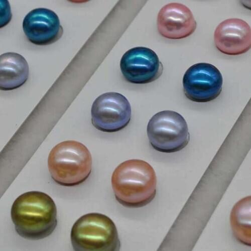 NEW 12pairs Bright Colours Half Drilled Pearl 8-9MM Fresh Water Pearl Semi Finised Loose Beads