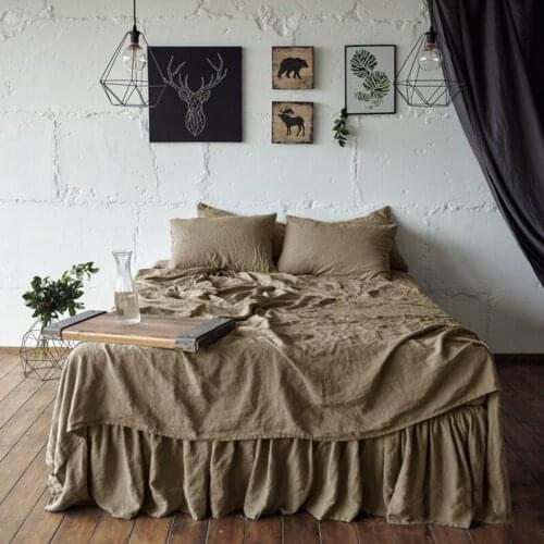 Luxury Natural Flax Linen Bed Skirt 45cm Height Japanese Style Bed Sheet Lace Bed Skirts Queen King Size Home Textiles Bed Cover