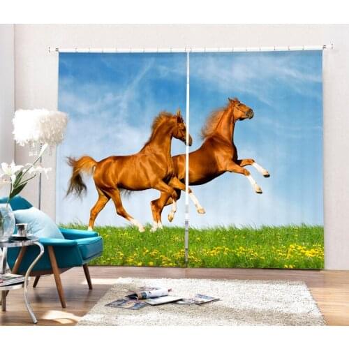 Luxury horse and Elephant 3D Blackout Curtains For Living room Bedding roomTapestry Wall Carpet Drapes Cotinas para sala