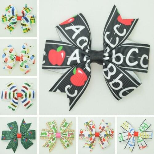 SUPWRF 1 pcs 12 pcs MIX 3.1" Back to school day crayon kids hair accessories hair bows With Clip hair headwear Retail T0929