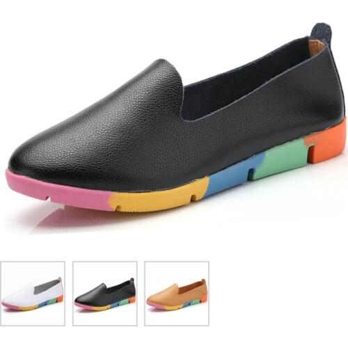 Women Flats Mother Ladies Female Shoes Loafers Cow Genuine Leather Pigskin Slip On Feminino Nurse Peas 35-44