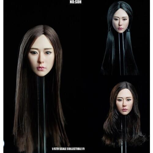 In Stock SUPER DUCK SDH014 1/6 Scale Asian Beauty Girl Head Carved Model with Long Plant Hair for 12'' Pale Seamless Body