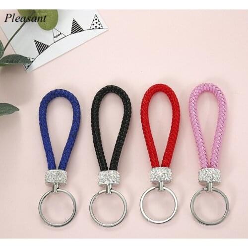 High-end Hand-woven Leather Car KeyChain Jewelry Crystal Key Chain Mens Womens Car Bag Key Chain Accessories