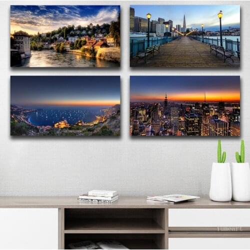 Sunset Clouds New York City Manhattan Architectural Canvas Painting Posters Prints Scandinavian Wall Art Living Room Pictures