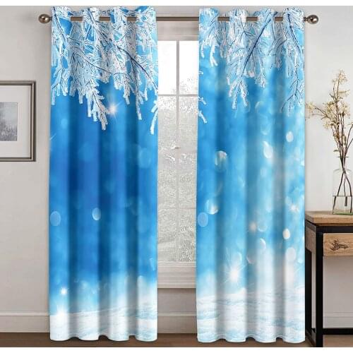 Christmas Snowflake Printing Childrens Adult Bedroom Living Room Curtain Shade Cloth Can Be Customized Hook Decorative Curtain
