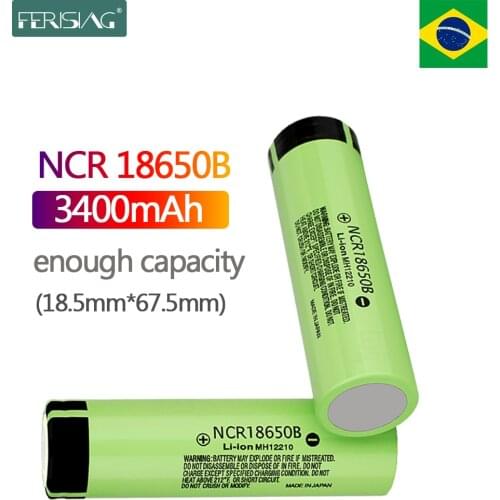FERISING 18.5*67.5mm New 100% Original 18650 battery NCR18650B 3.7v 3400mah Lithium Rechargeable Battery Flashlight batteries