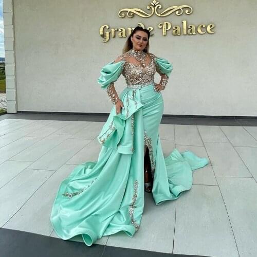 Green Elegant High Quality Exquisite Evening Dress Floor Length With Train High Split Aooliuqe Prom Dress Plus Size Custom Made