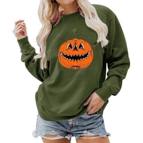 Pumpkin Print Women Hoodie Halloween Harajuku Kawaii Women Blouse Spring And Autumn Long Sleeve Tops Moletom Feminino 2021