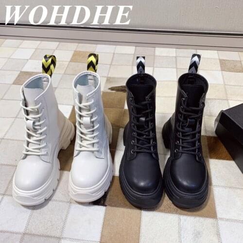 WOHDHE Women Modern Boots Mid-calf Round Toe and Flat with Thick Button Boots Women Solid Lace-up Cool Shoes Street Style New