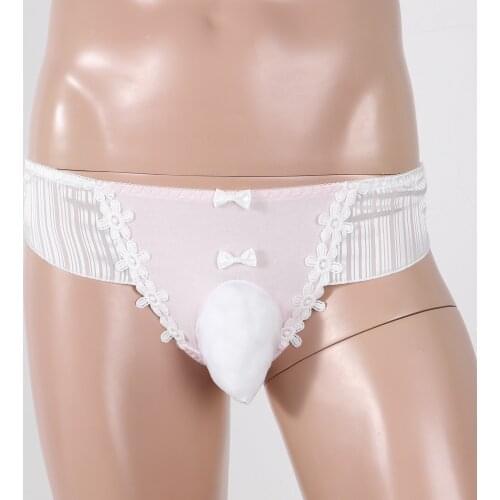 Sissy Lingerie Panties for Mens Underpants Lace Trim Elastic Waistband Embroidered Briefs Low Waist Bulge Pouch Sissy Underwear