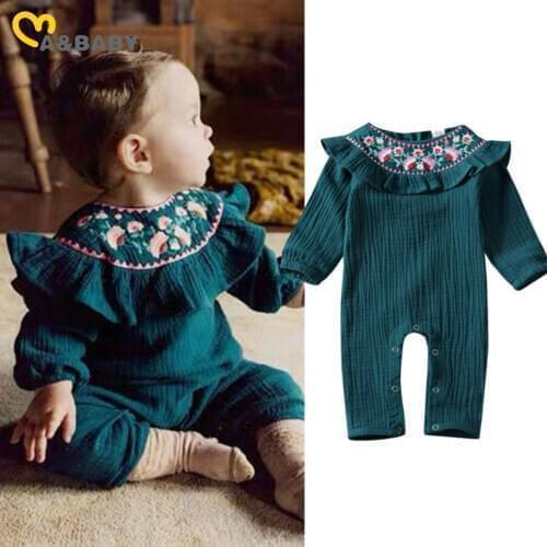 Ma&Baby 0-18M Vintage Toddler Newborn Baby Girl Romper Flower Jumpsuit Ruffles Long Sleeve Clothes Spring Autumn Costumes
