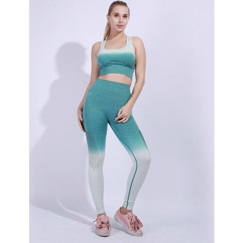BARKOV Yoga Sets Women Tracksuit Gradient Sports Bra Nine-Point Seamless Leggings Breathable Sweat-Absorbent Yoga Running Suit