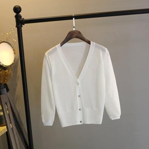 Womens Knit Cardigan Sweater Summer Sun Protection Clothing 2021 Thin Ice Silk Shawl Women Short Air-conditioned Shirt Y104