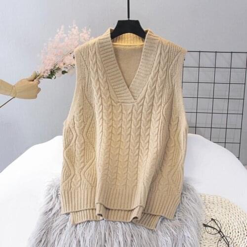 2021 New Sweater Vest V-neck Women Casual Loose Knitted Pull Korean Style Wild Sleeveless Jumper Sueter Tops Clothes Gilet Femme