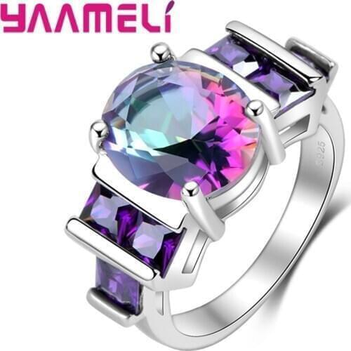 New Fashion 925 Sterling Silver Engagement Jewelry For Women Rainbow CZ Rings Bijoux Female Finger Bague Anel