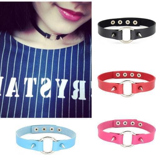 Punk PU Leather Circle Choker Necklace Women Legs&Neck&Wrist Wear Multi-purpose Funky Chockers collar collier fashion jewelry