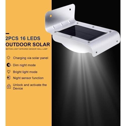 2PCS 16 LEDs Outdoor Solar Motion Light Energy Saving Infrared Sensor Wall Solar Lamps For Garden Outdoor Yard Step Stair Use