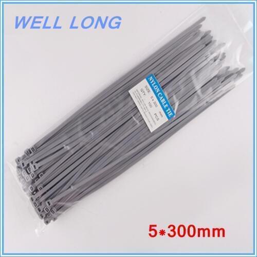 200pcs/lot 5*300mm Gray Self-Locking Nylon Wire Cable Zip Ties, Cable Ties