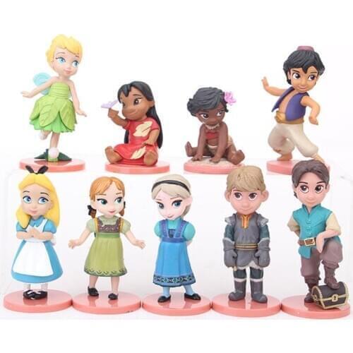 9pcs/set Disney Princesses Figurines Model Western Animiation 5-8cm Toys Frozen Elsa White Snow Kristoff Dolls Children Gift