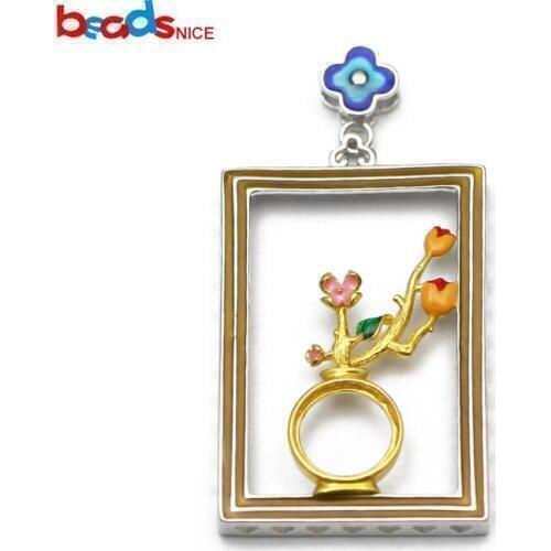 Beadsnice Sterling Silver Pendant Tray For Jewelry Rectangle Colorful Owl DIY Necklace