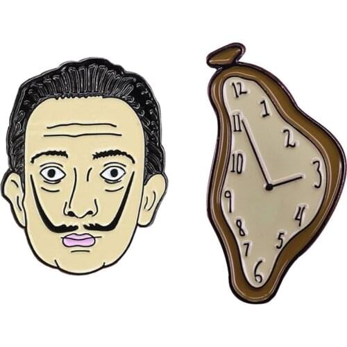 Surrealist Paintings Salvador Dali Brooch Pins Enamel Metal Badges Lapel Pin Brooches Jackets Fashion Jewelry Accessories