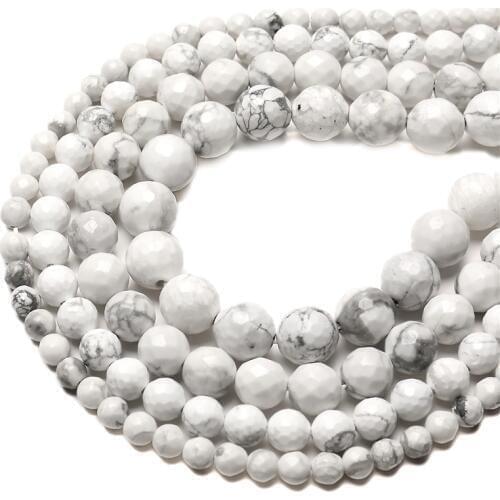 Beads for Jewelry Making wholesale Natural Stone Faceted White Howlite Turquoises Round Loose Beads 6 8 10 12 MM Pick Size