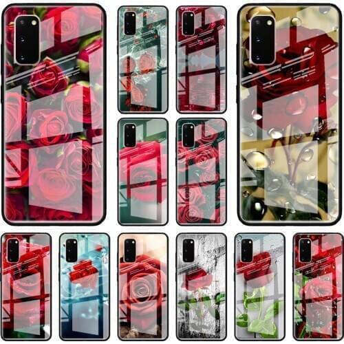 Tempered Glass Case For Samsung Galaxy S20 FE S21 Ultra 5G S10e S10 S9 S8 Plus Hard Back Cover Coque Funda Red Roses Flowers