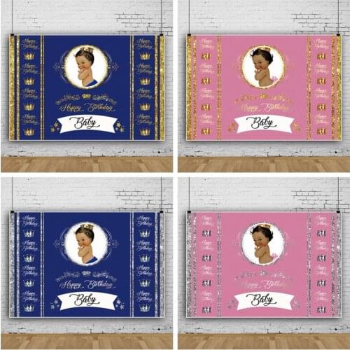 Baby Birthday Blue and Pink Crown Theme Background for Portrait Photography Party Decors Photographic Backdrops Photocall Studio