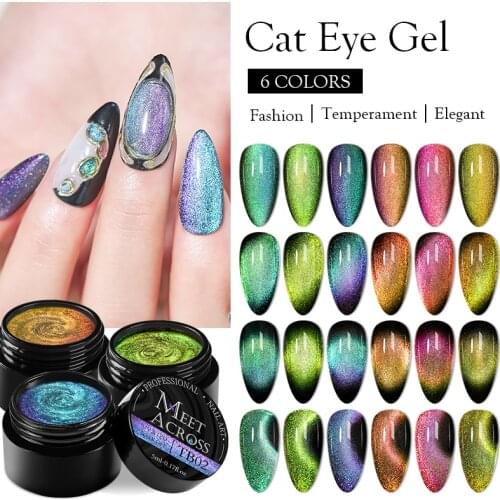 MEET ACROSS Cat Eyes Nail Gel Polish 5ml Magnetic Cat Eyes Effect Gel Polish Magnet Needed Nail Art Soak Off UV Gel