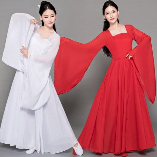 Classical Chinese Style Folk Dance Lady Hanfu Costume Elegant Women Female Classic Party Wears Vintage Chiffon Dress Wide Sleeve