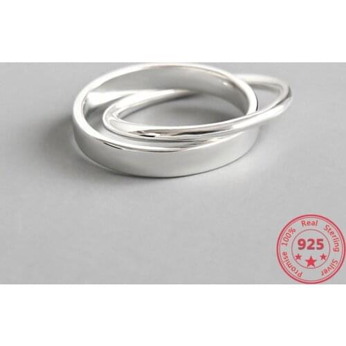 Japan and Korea Pure S925 Sterling Silver Fine Rings Smple Double Cross Platinum Circle Rings Fashion Retro Women Jewelry
