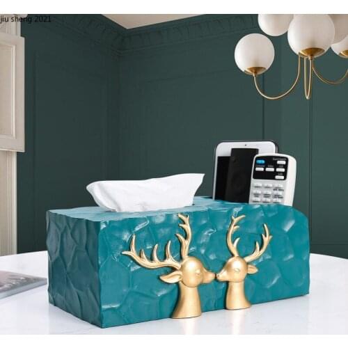 European Resin Couple Deer Tissue Box Household Multifunctional Remote Control Key Small Objects Storage Animal Drawer Home Deco
