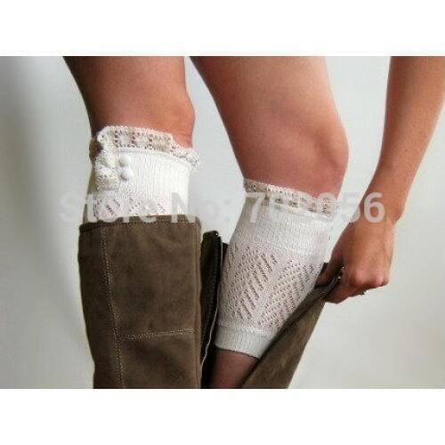 Lace Boot Cuffs knit boot topper lace trim & buttons faux legwarmers - lace cuff - shark tank leg warmers #3730