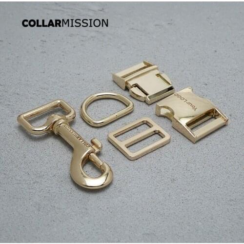 Metal buckle+Tri-Glid+D ring+metal dog clasp/set)Retailing 25mm for engraved dog collar student bag good quality DIY parts gold
